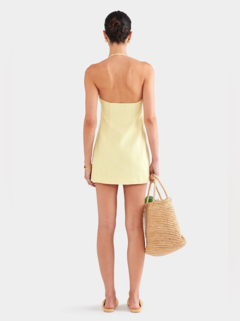 Venroy 100% Linen Halter Neck Scoop Neck Mini Dress Pastel Yellow NWOT - Picture 4 of 13